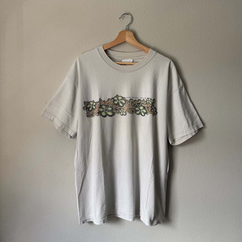 Y2K Walt Disney World Hibiscus Floral Graphic T Shirt Gray XL